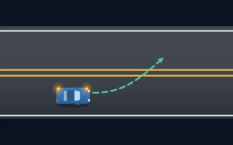 Car signalling left across a double solid yellow line on a BC road