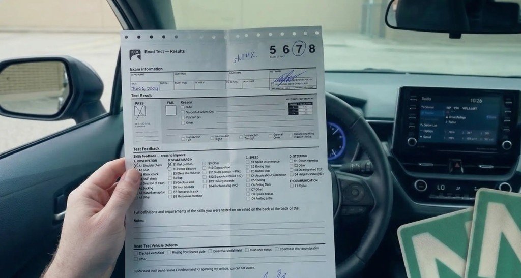ICBC road test results sheet - road test preparation in Chilliwack and Abbotsford